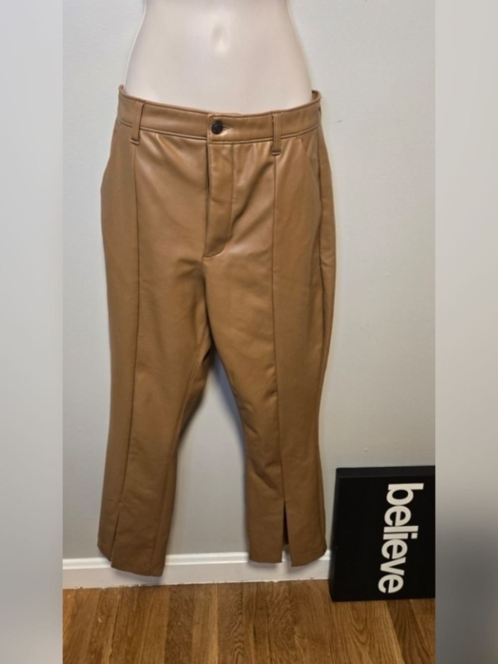Abercrombie & Fitch Faux Leather Straight Leg Pants - Camel Brown